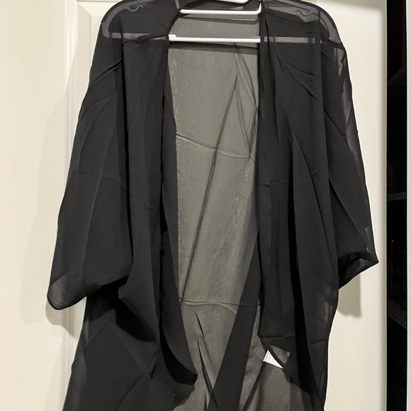 Black Sheer beach bathing suit coverup cover up Kimono Cardigan Med Xl 2XL - Picture 2 of 7